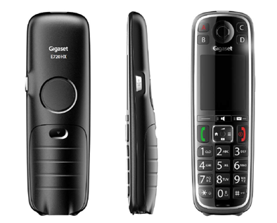 Das Gigaset E720 Mobilteil in Schwarz mit edlen Chromapplikationen, dank ECO-DECT immer strahlungsarm